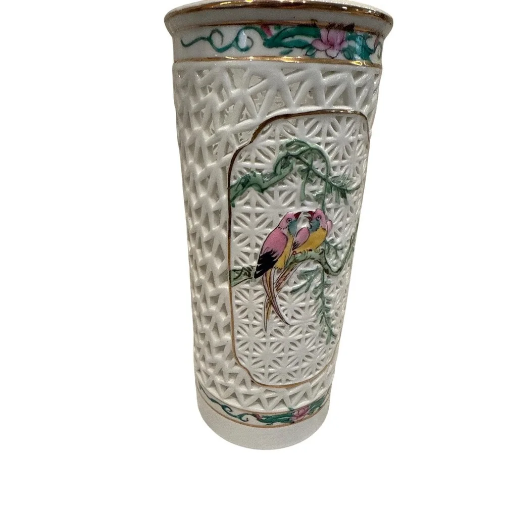 Reticulated Blanc‎ de Chine Porcelain Lantern Lamp Base or Vase MCM 8.75